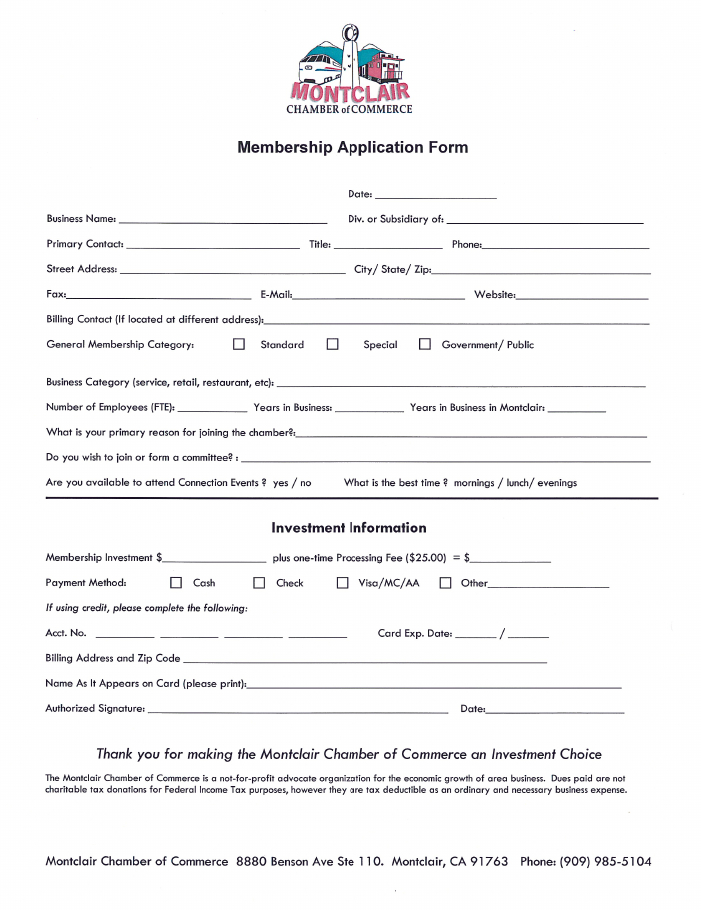 Chamber Membership Application